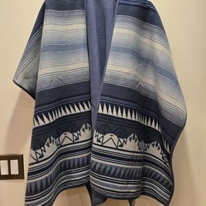 Reversible Blue and White Fleece Poncho